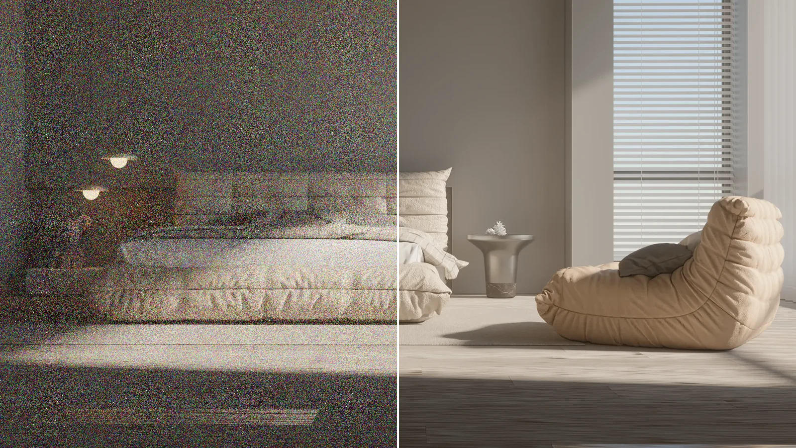 Kumlu ve temiz render karşılaştırması temsili görsel